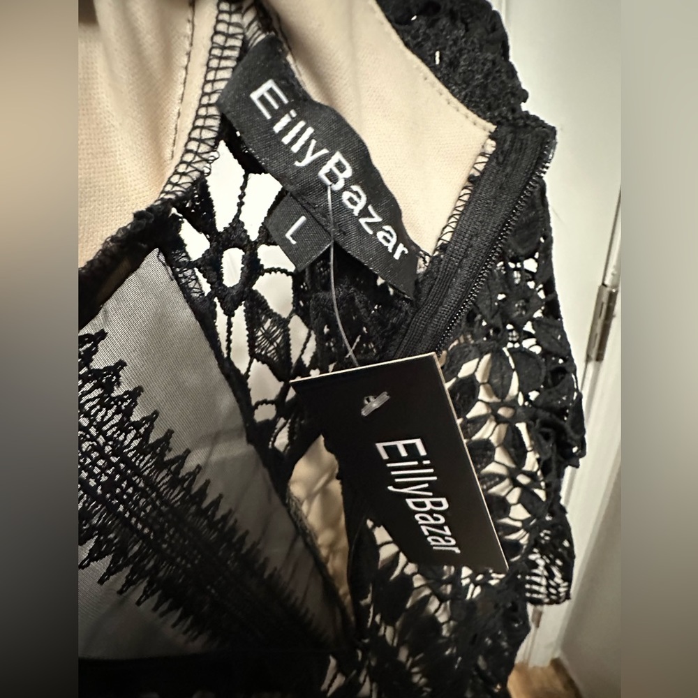 Lace Openwork Mock Neck Mini Dress - Picture 9 of 13